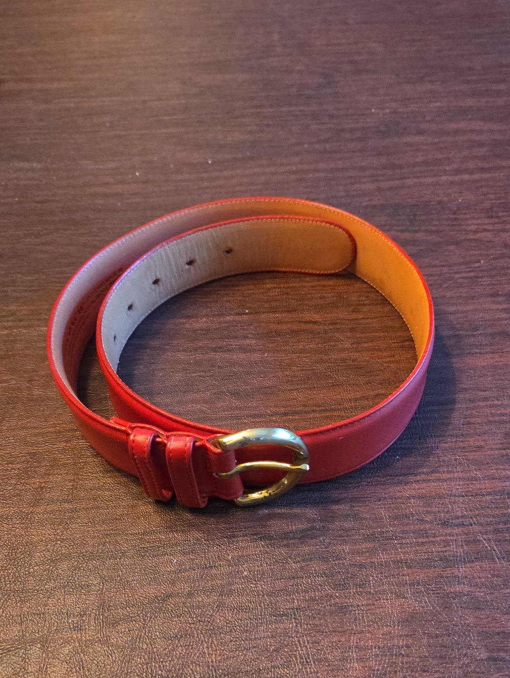 Vintage 90's Coach Red Leather Belt with Brass Buckle